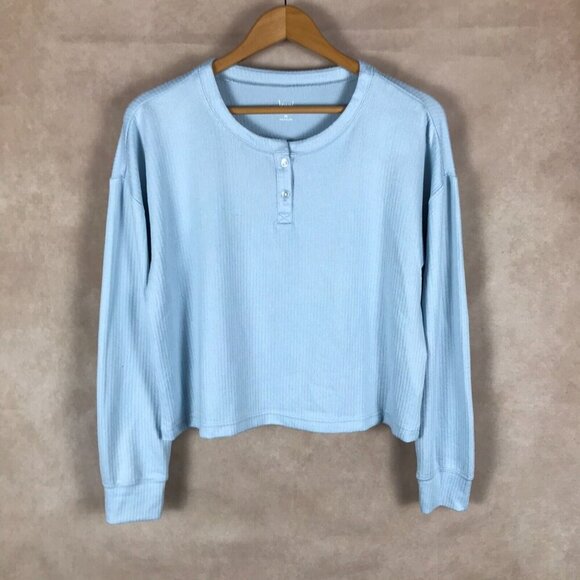JENNI Ribbed Henley Pajama Top, Pale Blue NWT SMALL - Picture 1 of 5